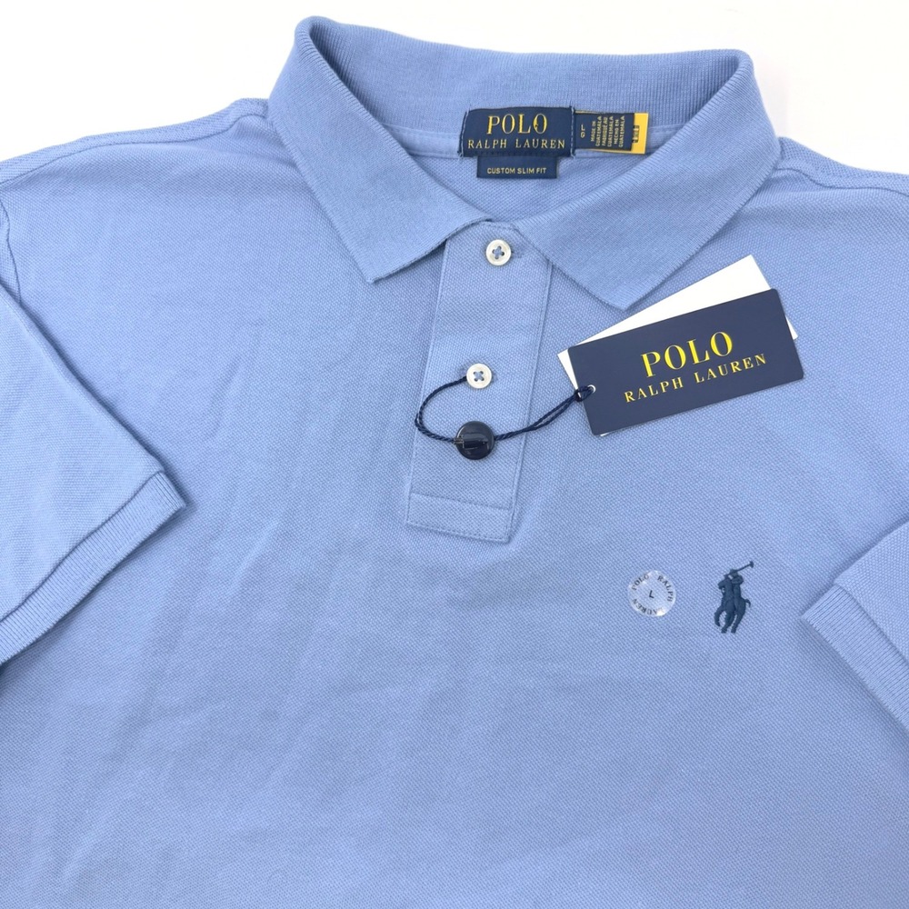 Polo Ralph Lauren Mens Large Custom Slim Fit Mesh Polo Shirt Light Blue NEW